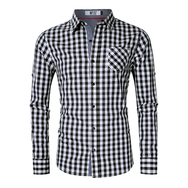 GenericMen Flannel Plaid Long Sleeve Button Down Casual Slim Fit Shirts 18 2XL 